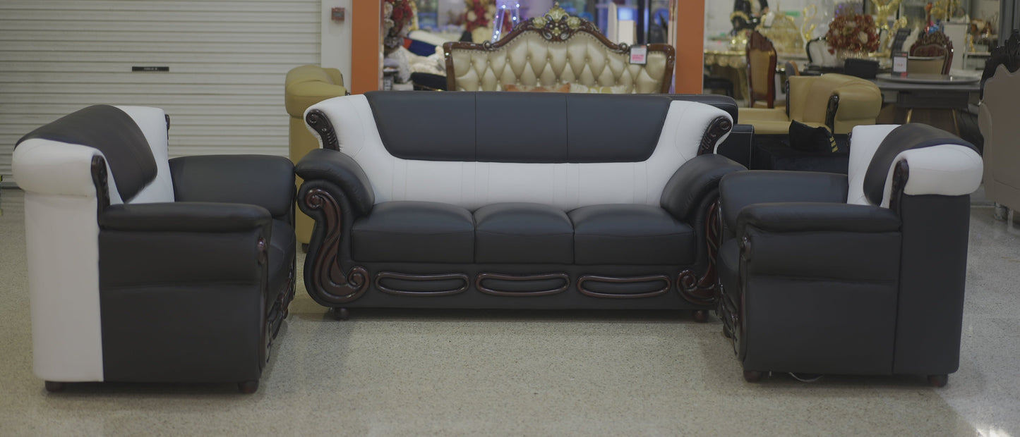 Black Mix White Leather Sofa Set