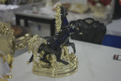 Golden Saddle White Black Horse Decor