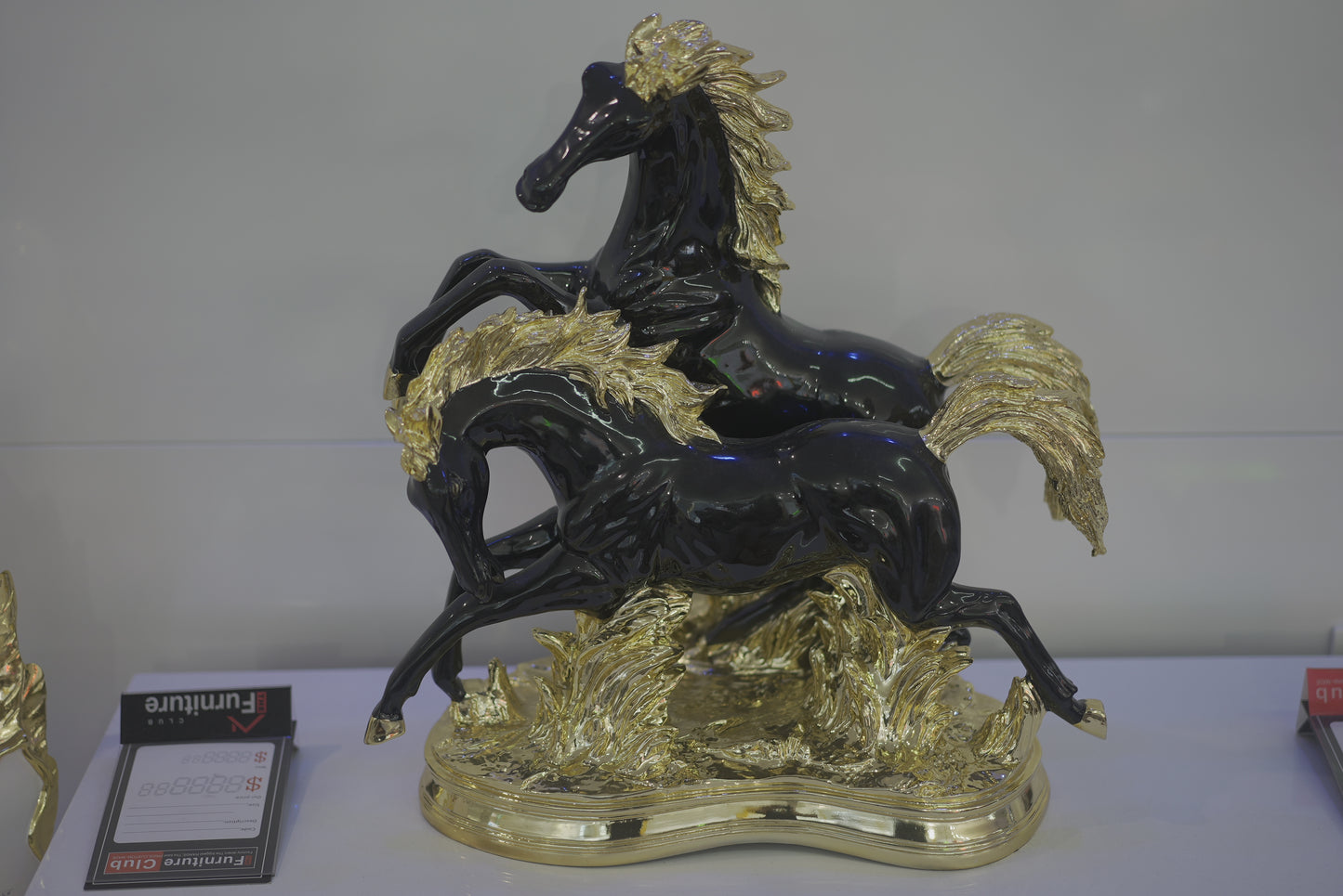 Golden Saddle White Black Horse Decor