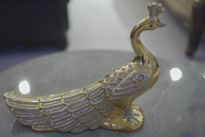 Golden Peacock with Silver Matte Decor Statue