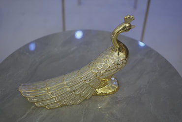 Golden Peacock with Silver Matte Decor Statue