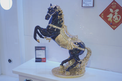 Golden Saddle White Black Horse Decor