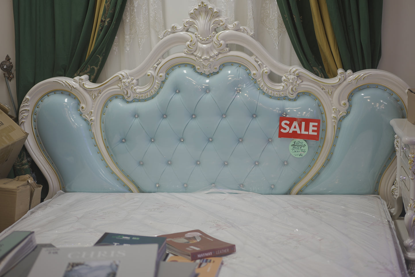 Blue White Bed King Size