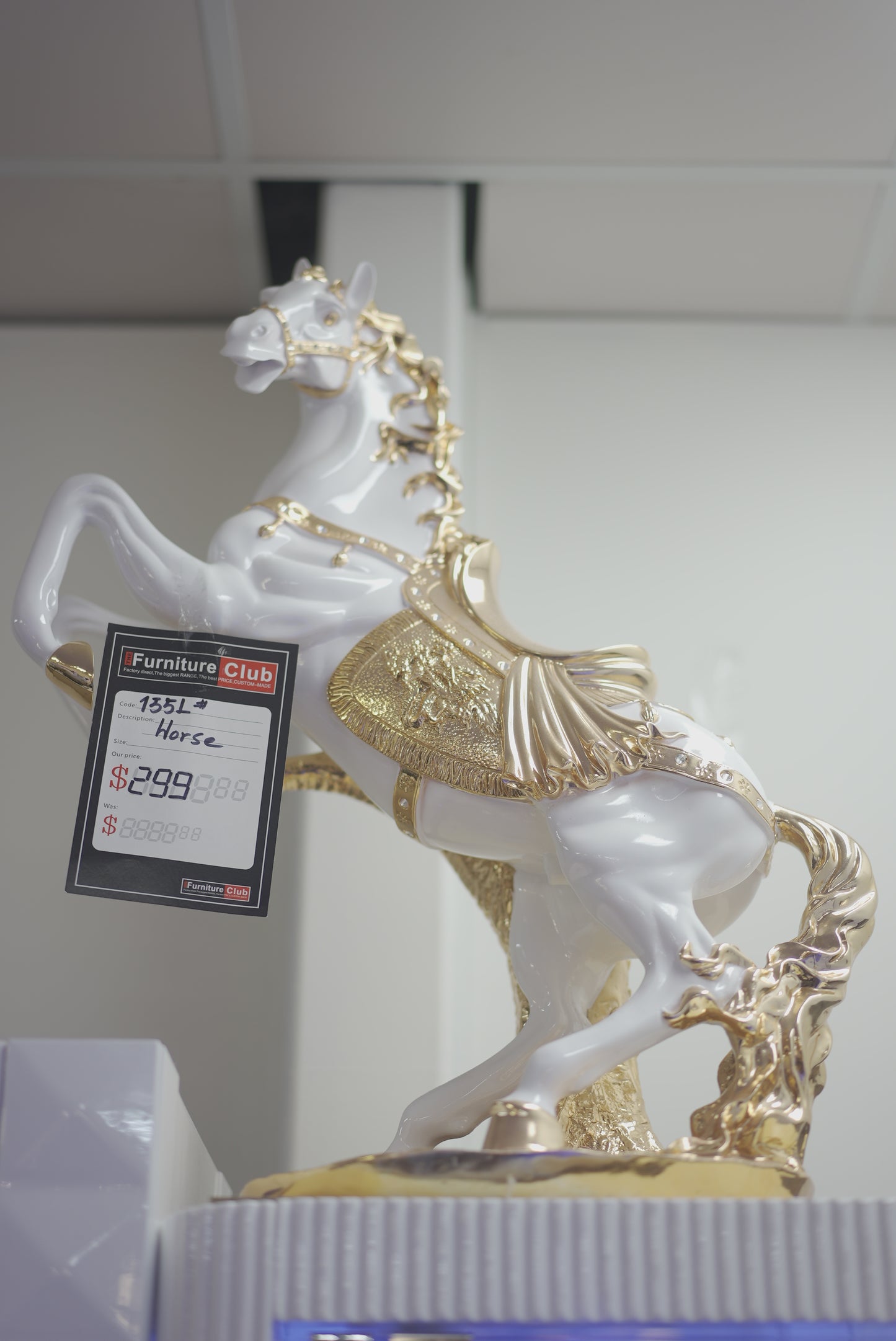 Golden Saddle White Black Horse Decor