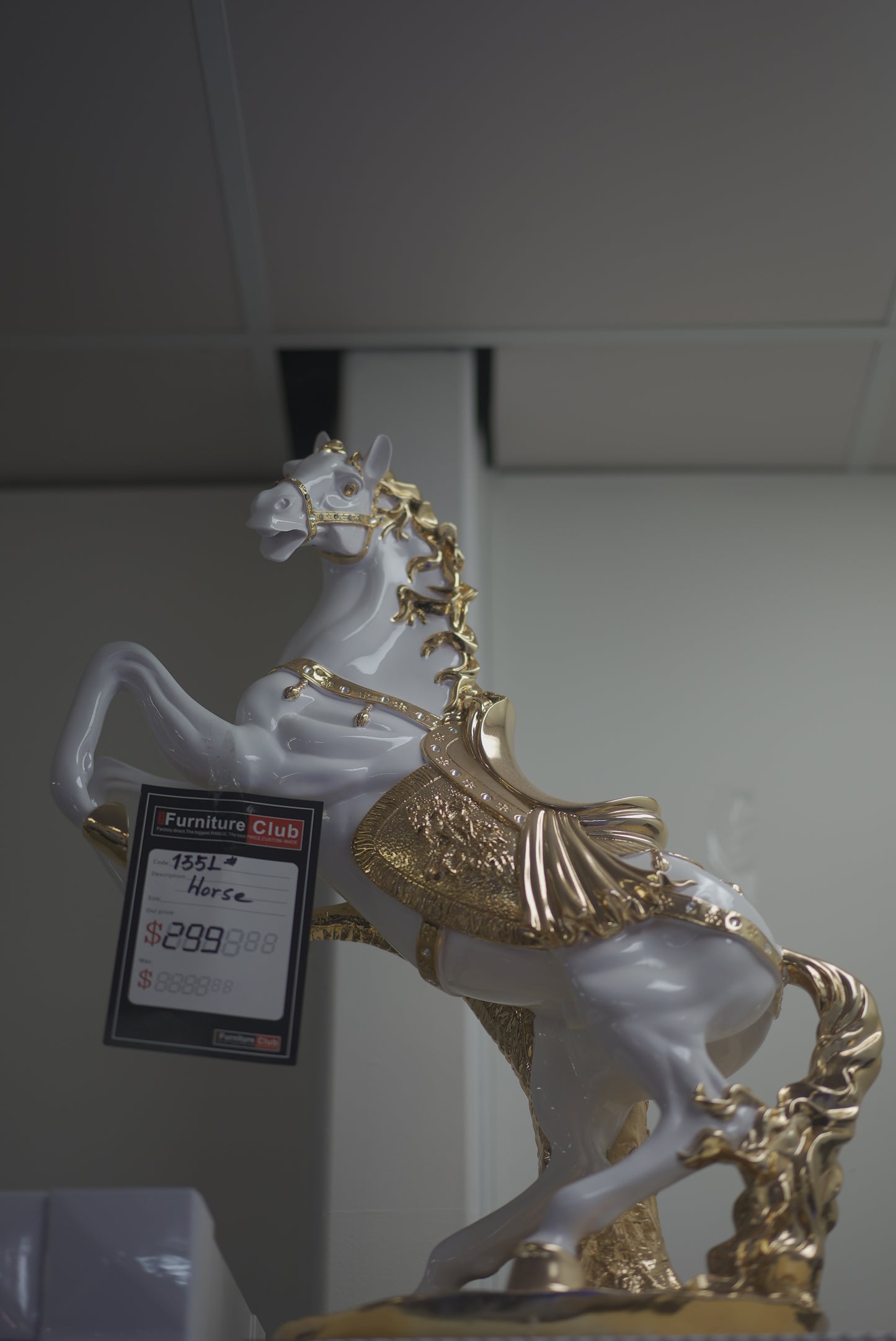 Golden Saddle White Black Horse Decor