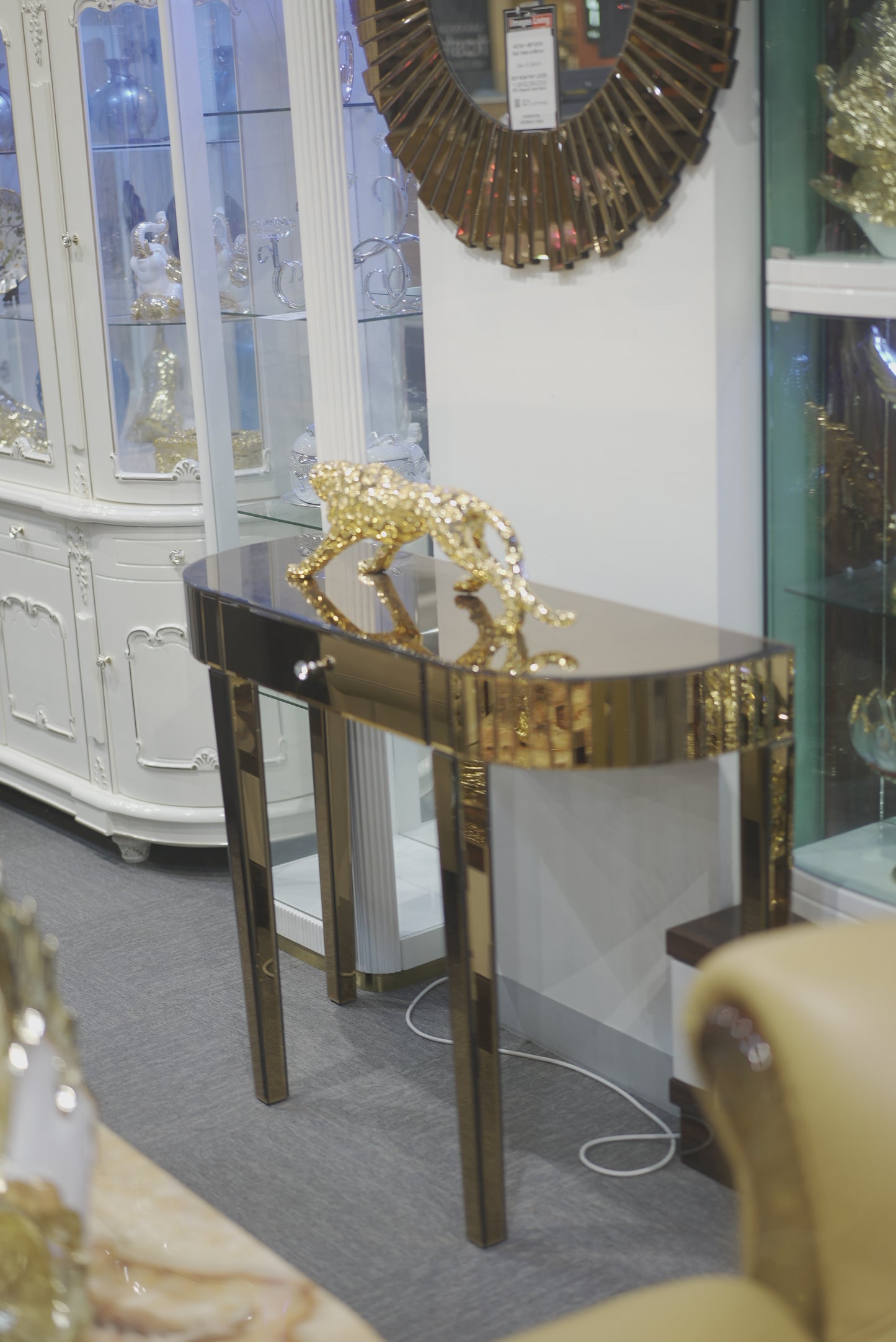 Golden Hallway Table with Drawer