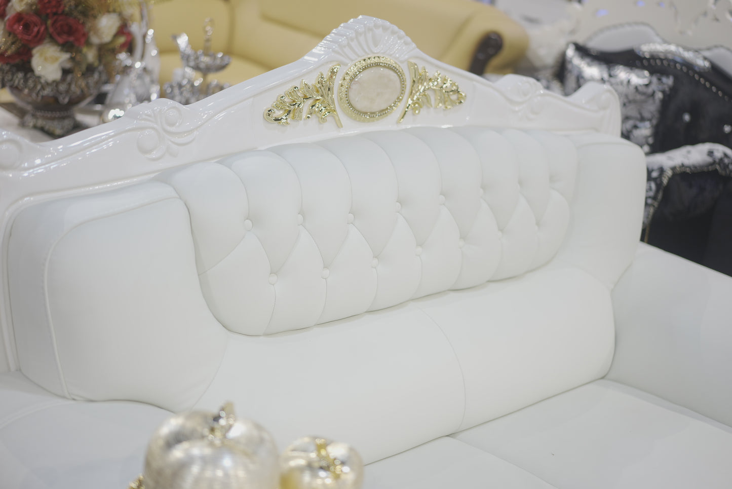 White Royal Leather Sofa Set