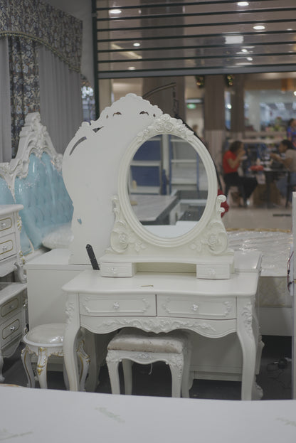 White Vintage Dressing Table with Stool