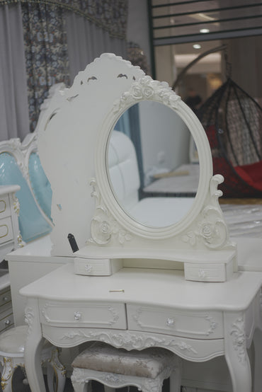 White Vintage Dressing Table with Stool