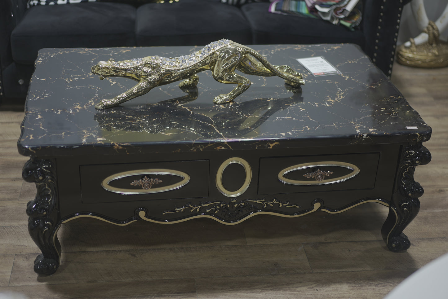 Vintage Stone Pattern Coffee Table with Two Drawers