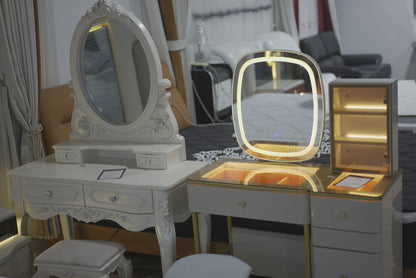 White Vintage Dressing Table with Stool