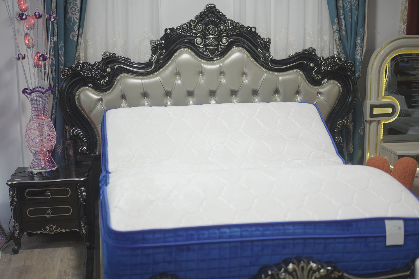 Black Sliver Leather Bed King Size