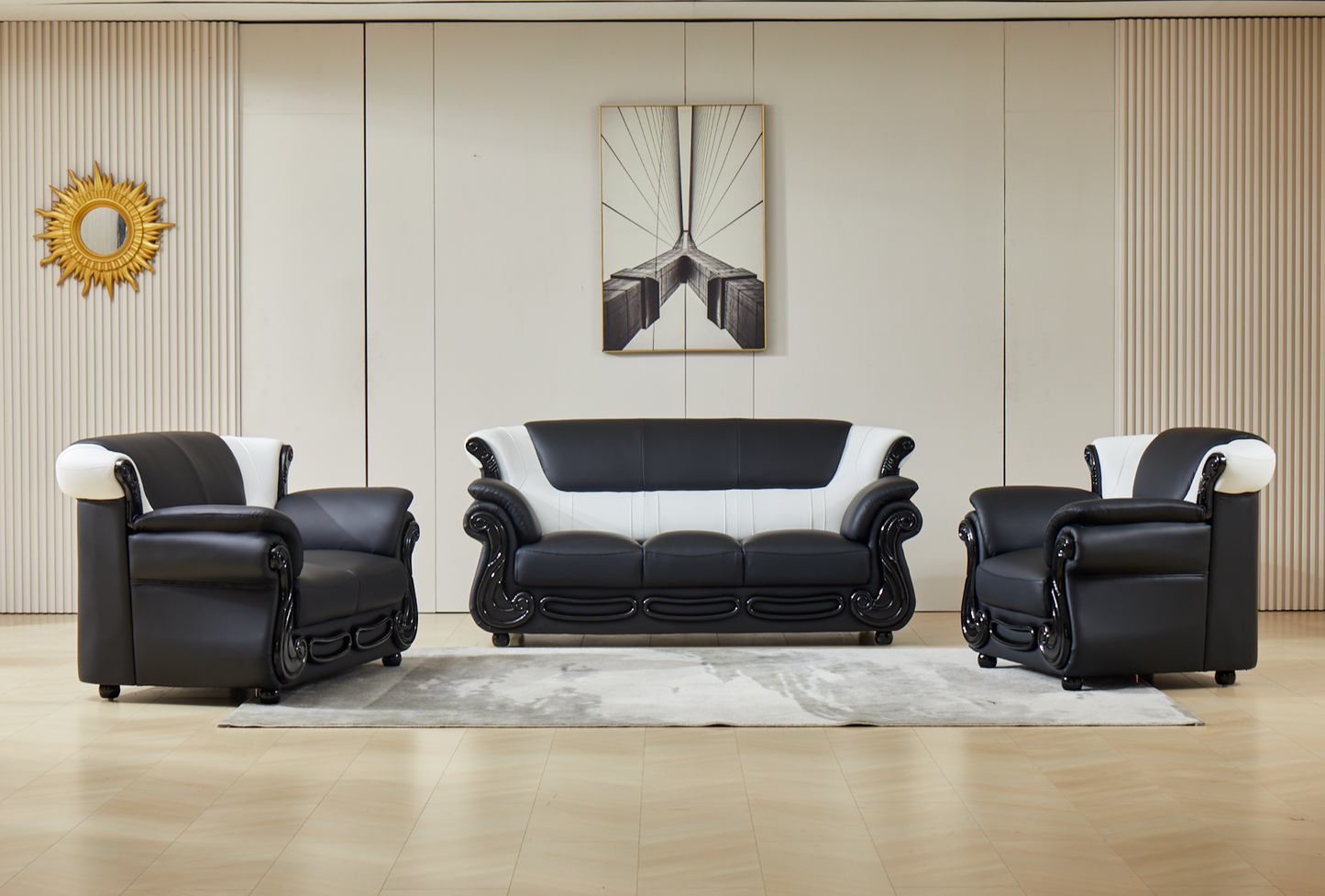 Black Mix White Leather Sofa Set