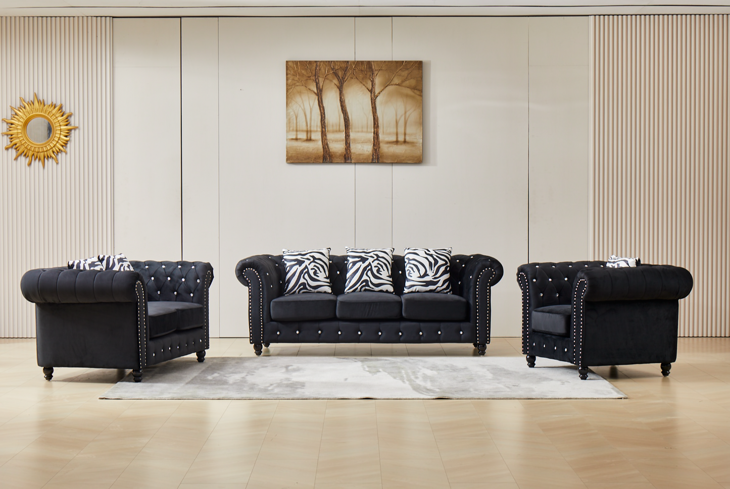 Diamonds Embedded Black Sofa