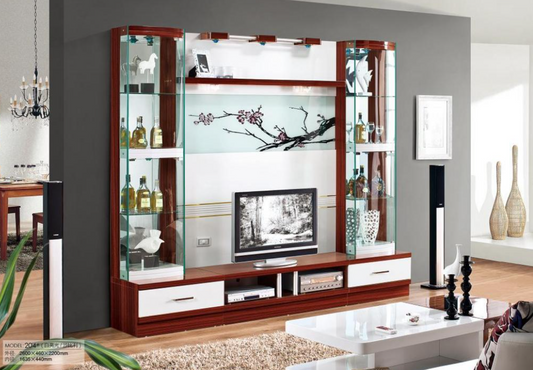 Brown White TV Wine Cabinet with Lights Set