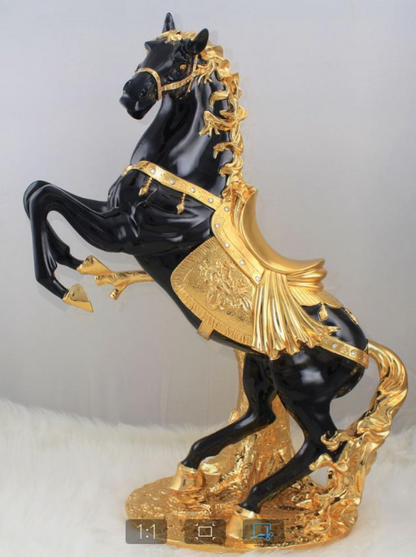 Golden Saddle White Black Horse Decor