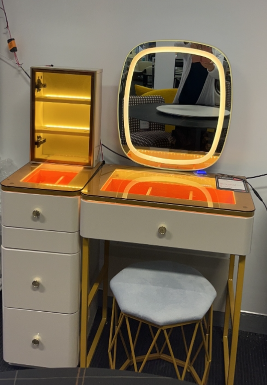 Cream Dressing Table and Stool with Back Light Mirror