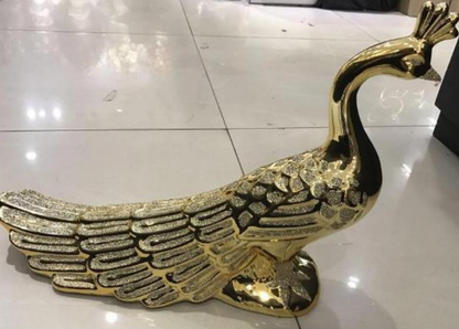 Golden Peacock with Silver Matte Decor Statue