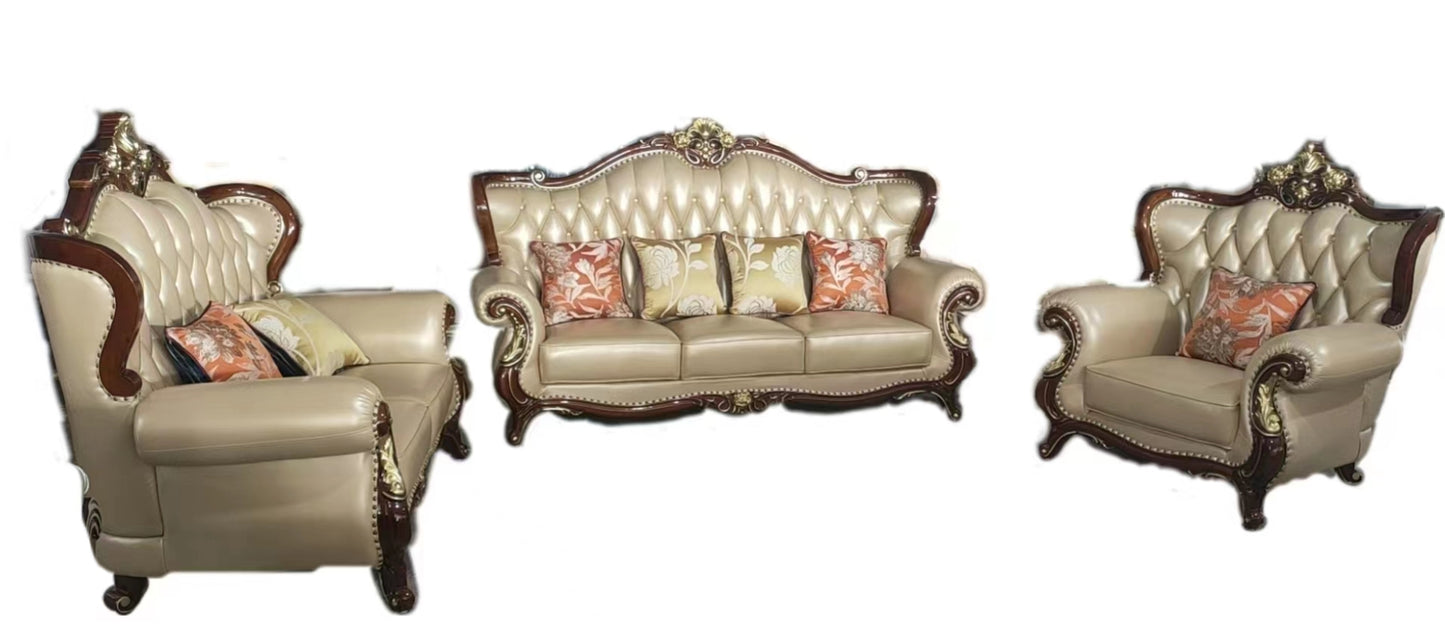 Brown Shinny Vintage Frame Sofa Set