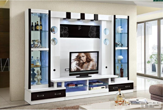 Black White TV Wine Cabinet Set with Lights