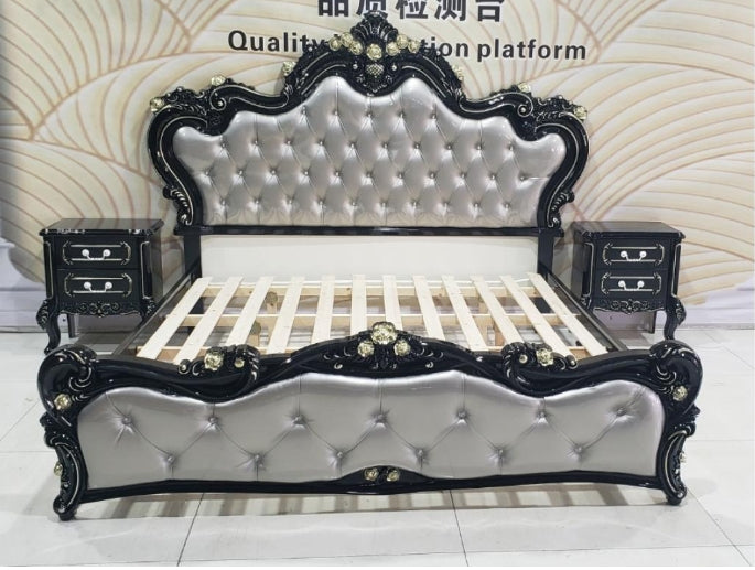 Black Sliver Leather Bed King Size