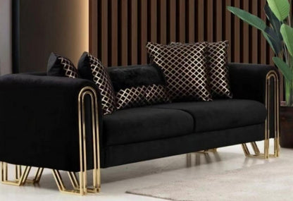 Black Fabric Golden Steel Frame Sofa