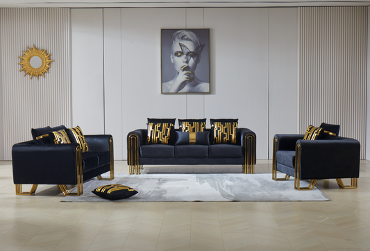 Black Fabric Golden Steel Frame Sofa