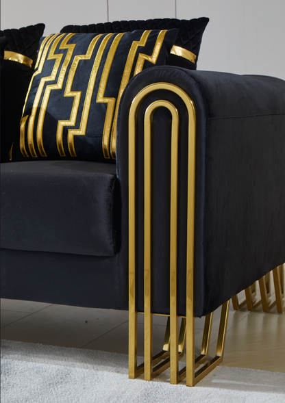 Black Fabric Golden Steel Frame Sofa