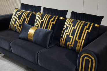 Black Fabric Golden Steel Frame Sofa